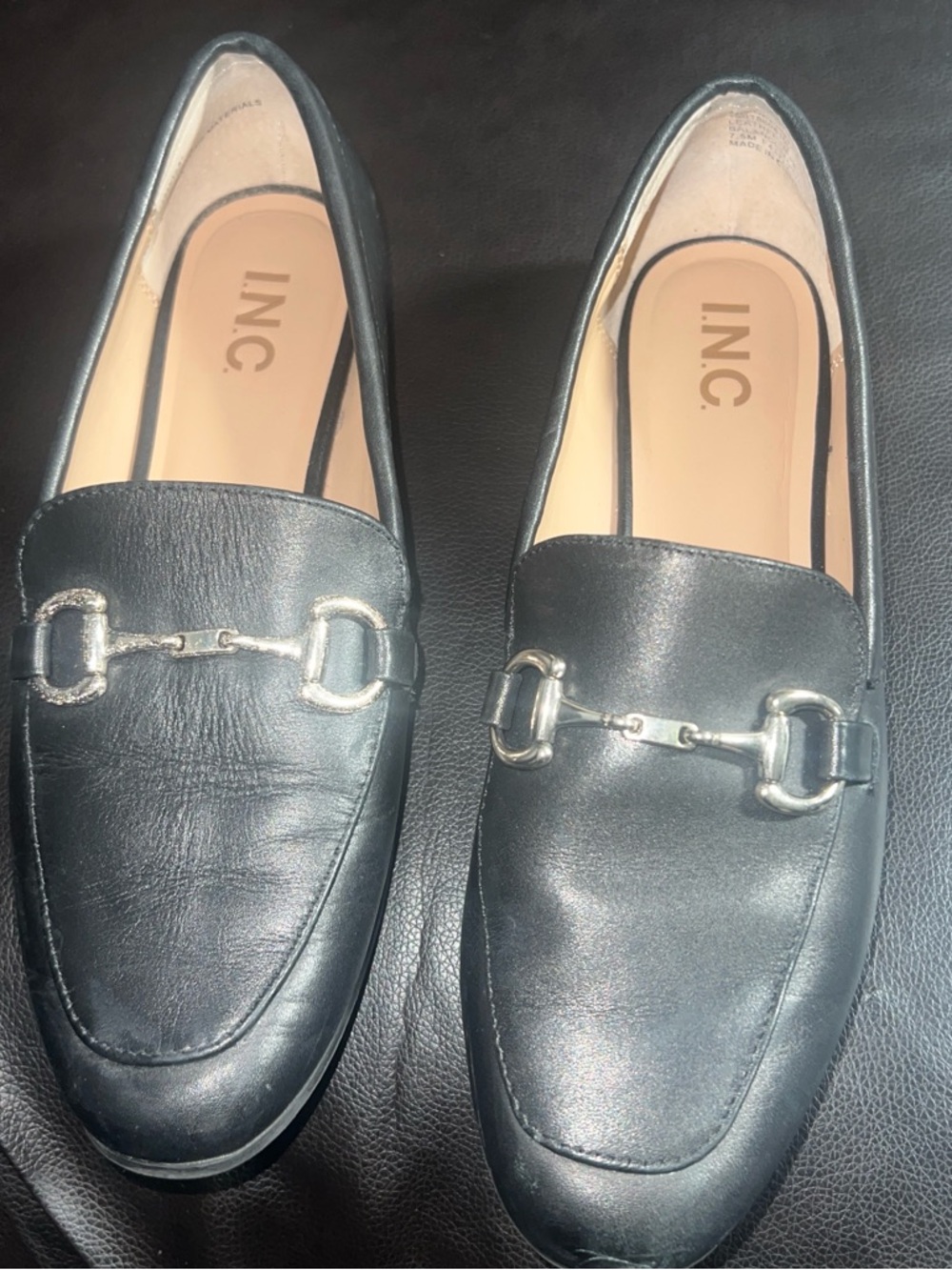 INC International Concepts Black Leather Horsebit Loafers